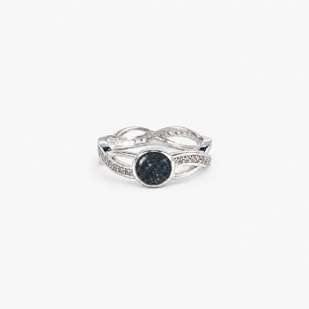 Entwined Ashes Ring — Midnight, visible ashes