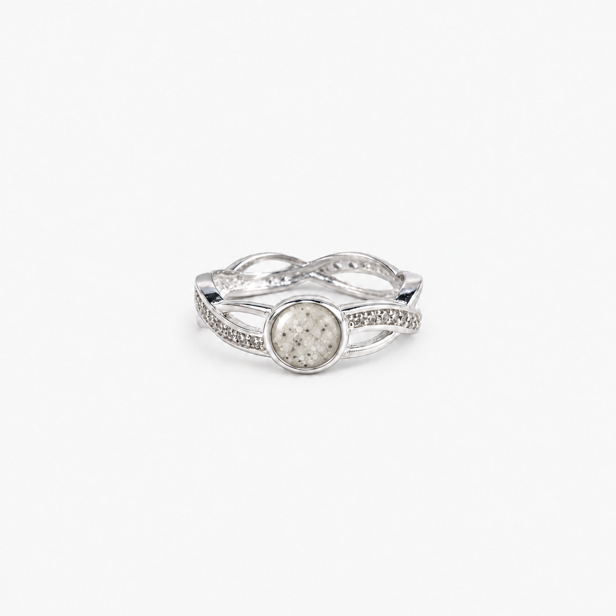 Entwined Ashes Ring — Pearl, visible ashes