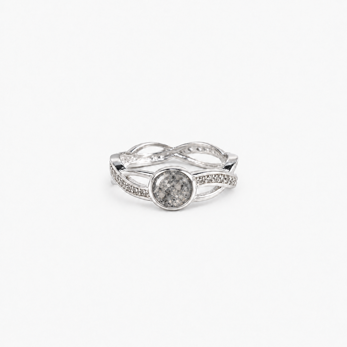 Entwined Ashes Ring — Silver, visible ashes