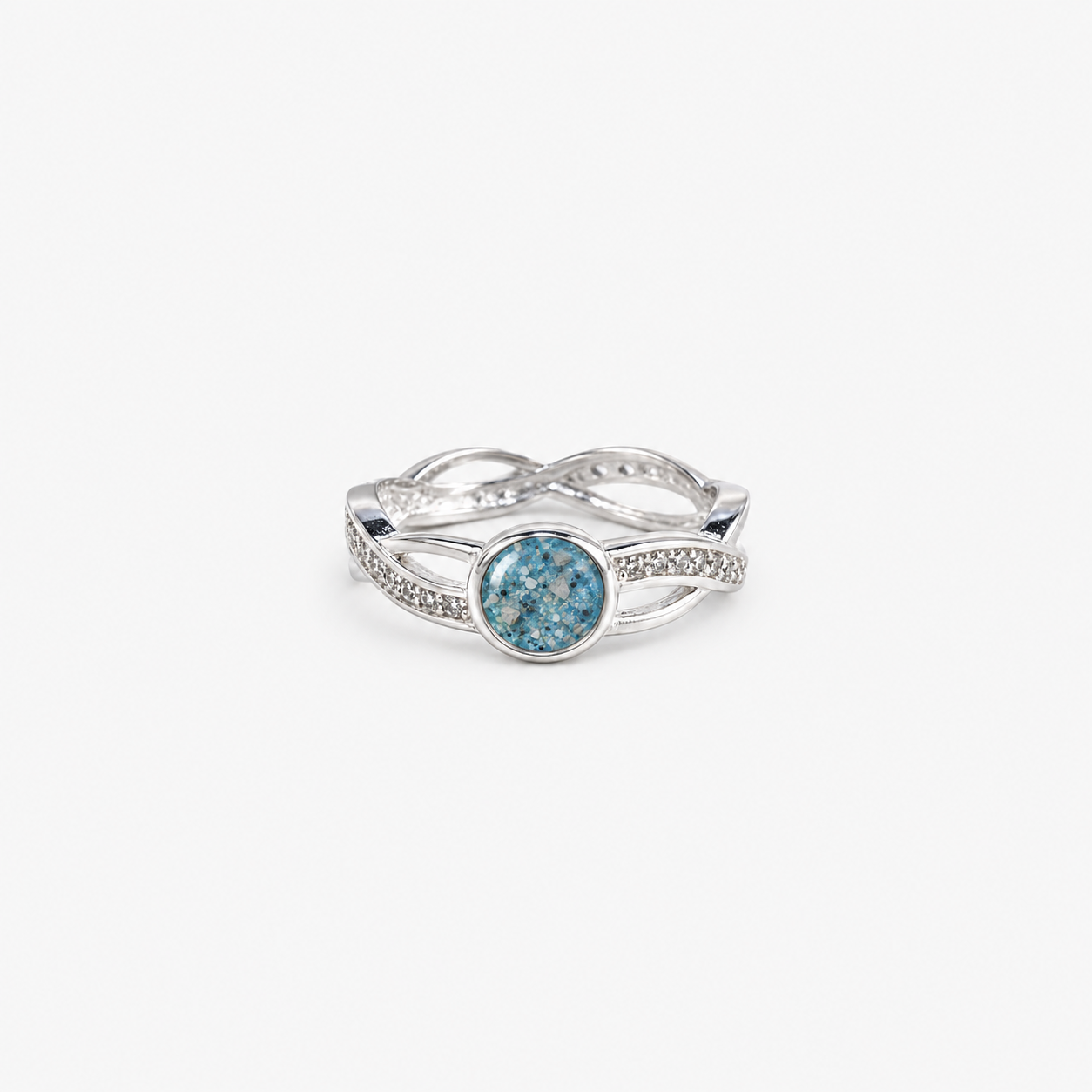Entwined Ashes Ring — Sky Blue, visible ashes