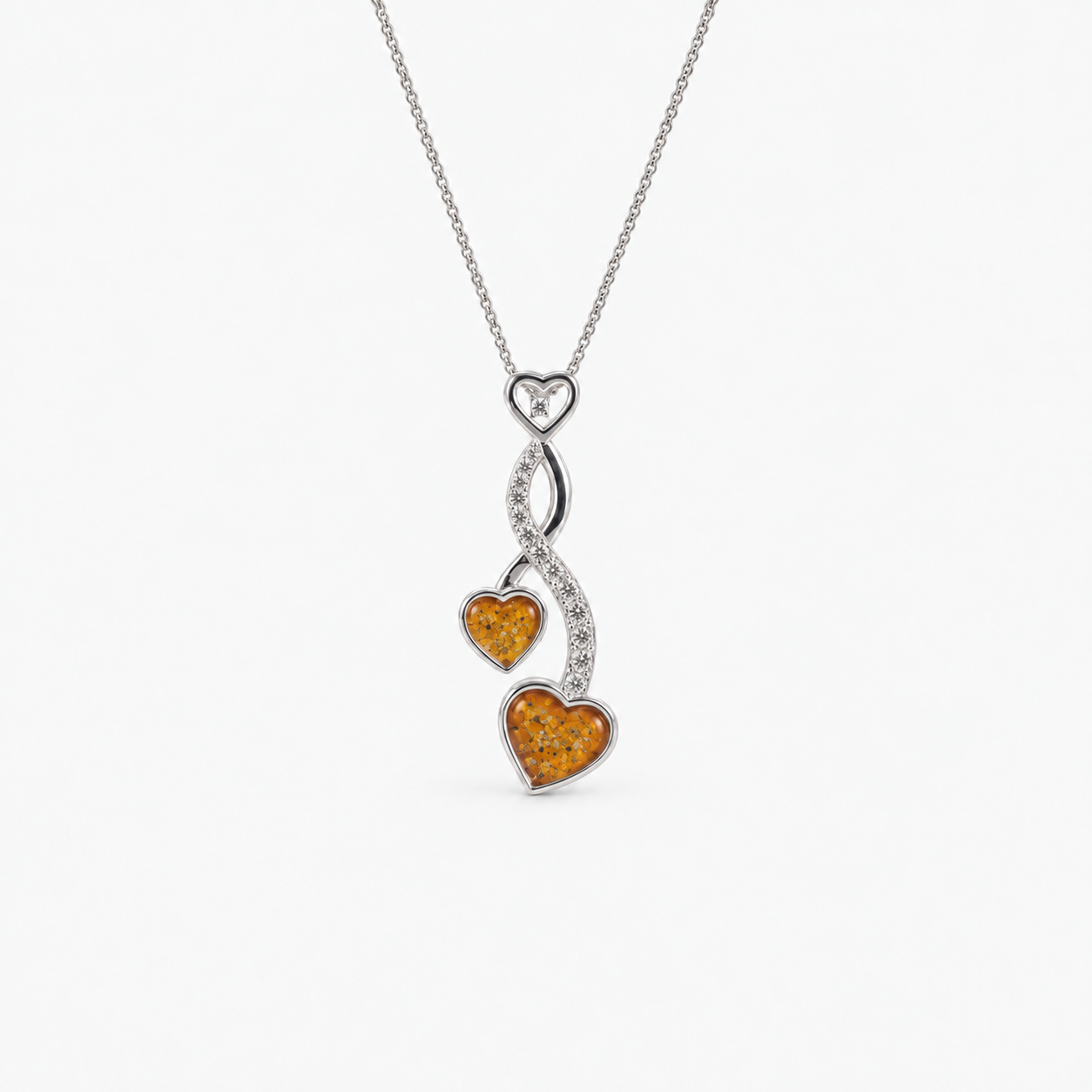 Entwined Hearts Ashes Necklace — Amber, visible ashes