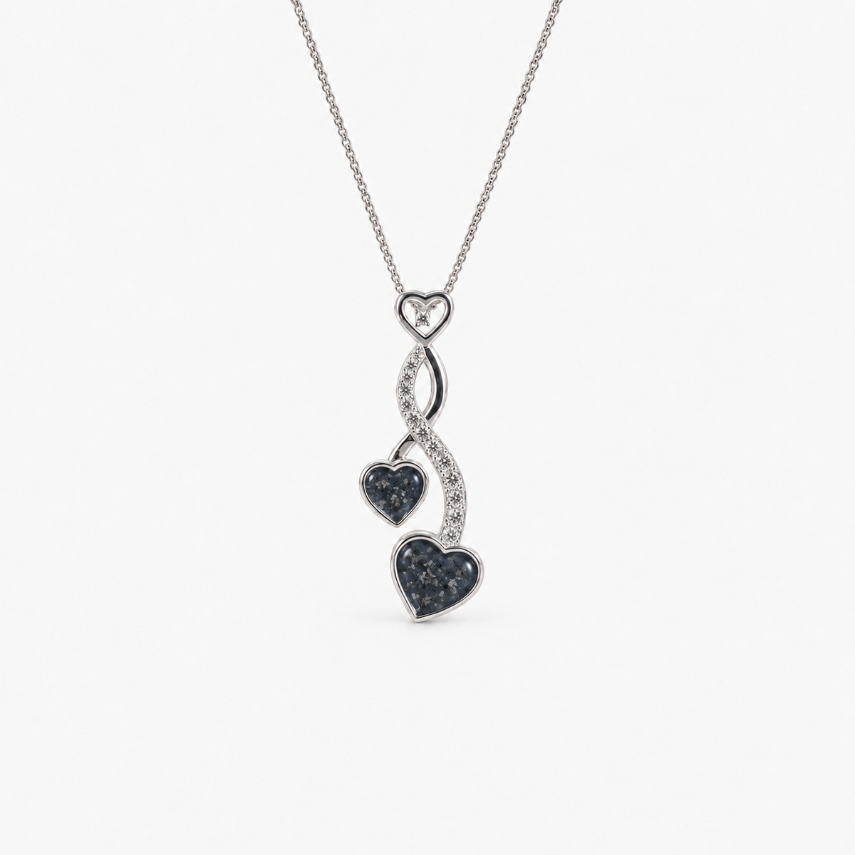Entwined Hearts Ashes Necklace — Midnight, visible ashes