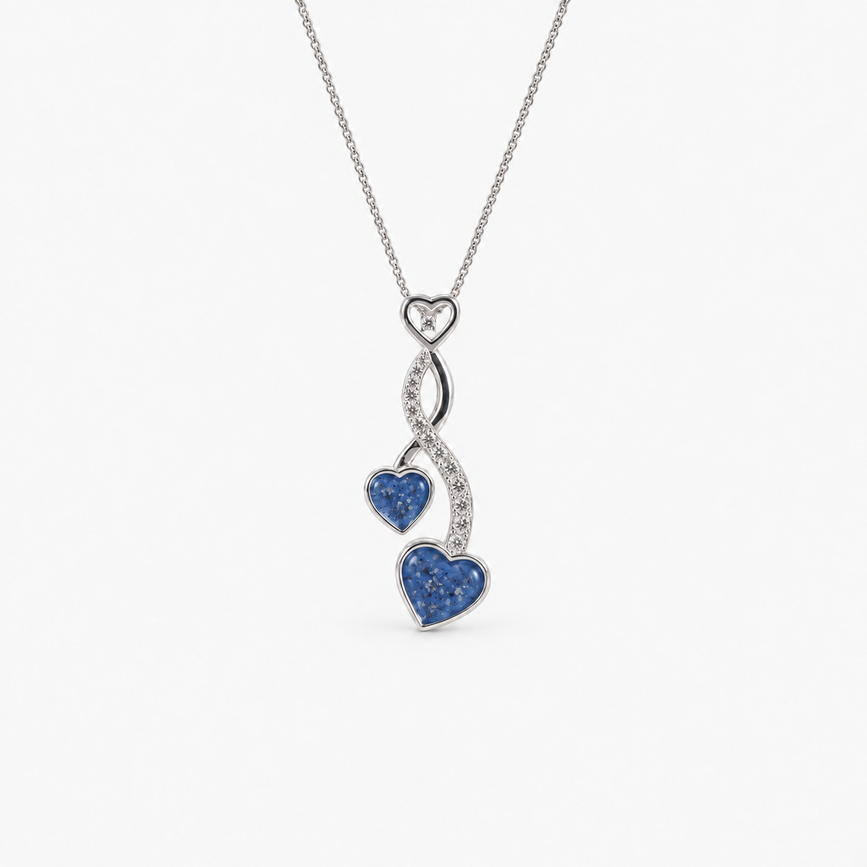 Entwined Hearts Ashes Necklace — Sapphire, visible ashes