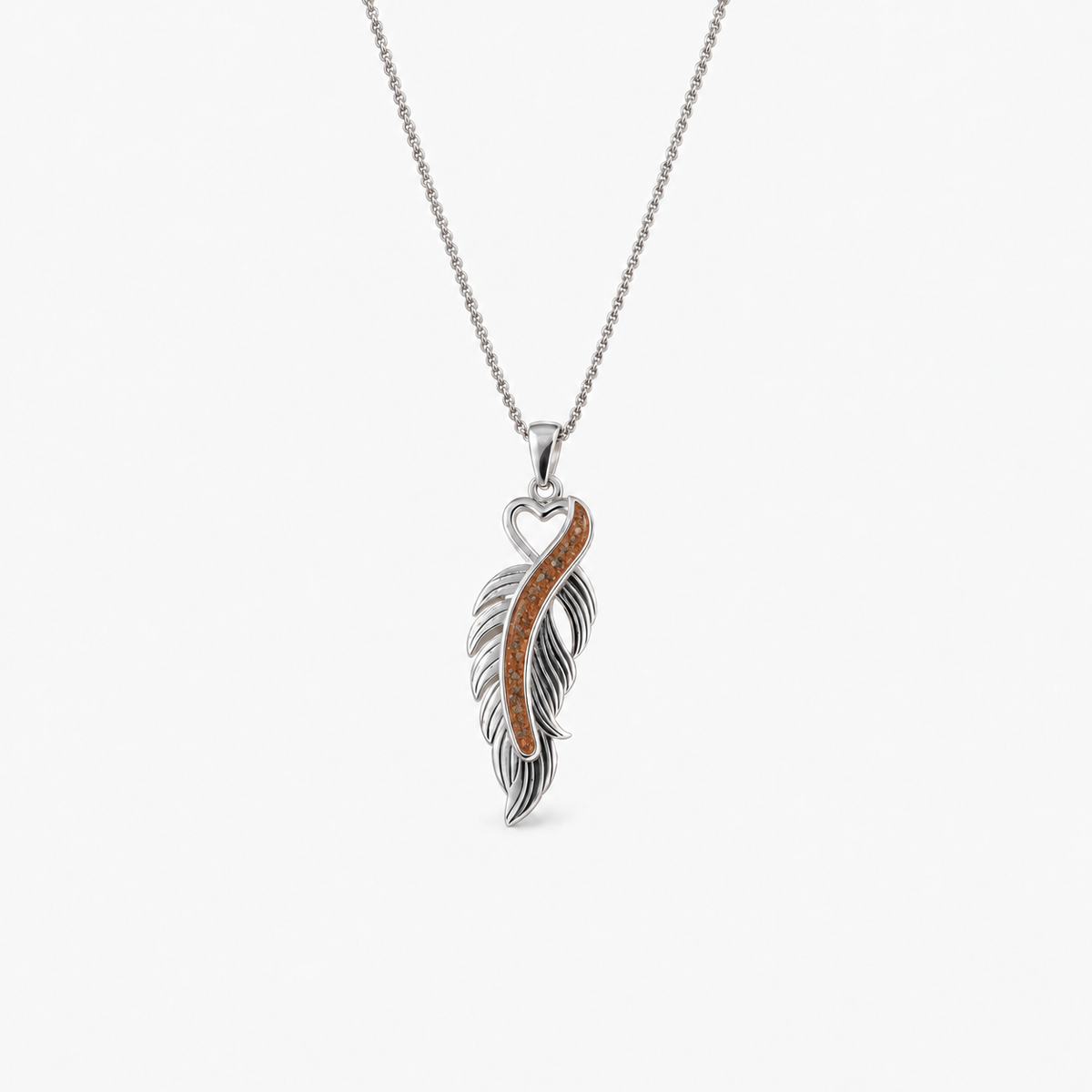 Feather Ashes Necklace — Copper, visible ashes