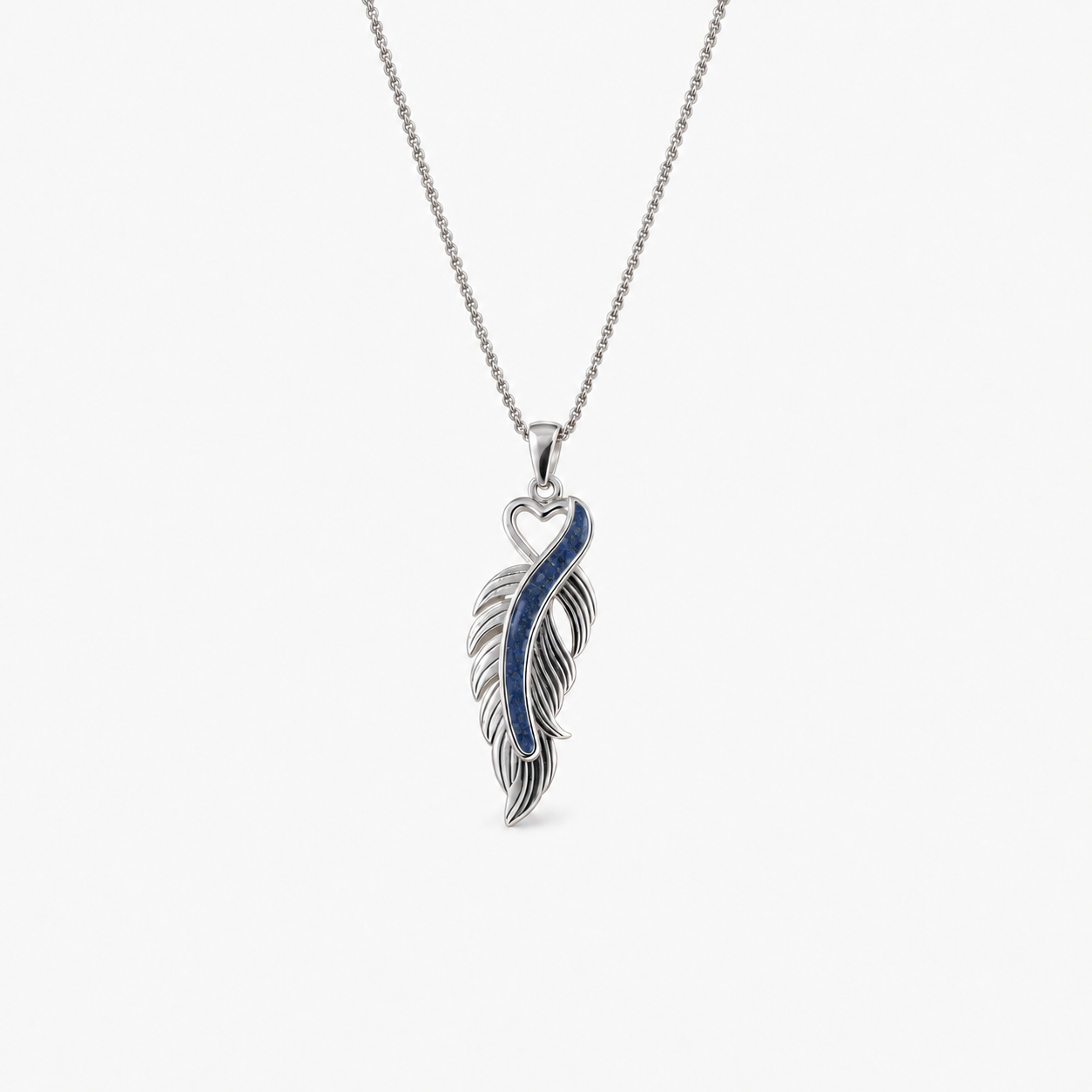 Feather Ashes Necklace — Sapphire, visible ashes