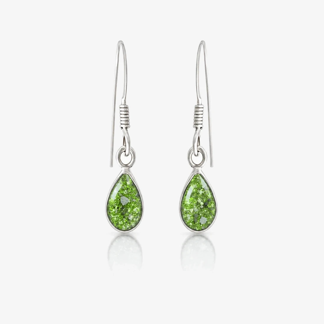 Tear Drop Ashes Earrings in Apple Green with visible inclusions