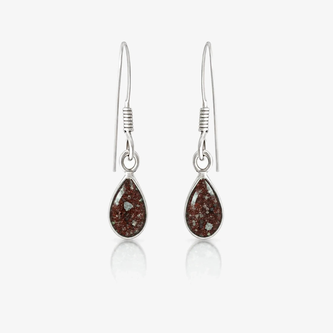 Tear Drop Ashes Earrings in Copper with visible inclusions