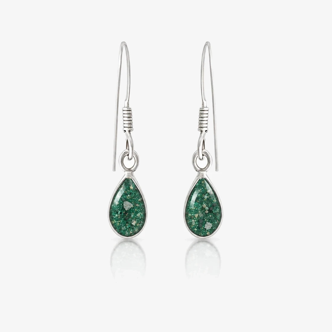 Tear Drop Ashes Earrings in Emerald with visible inclusions