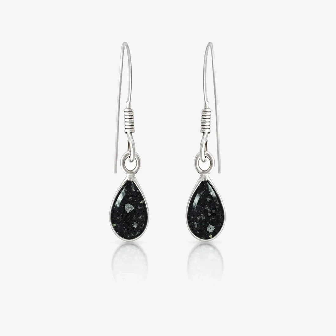 Tear Drop Ashes Earrings in Midnight with visible inclusions
