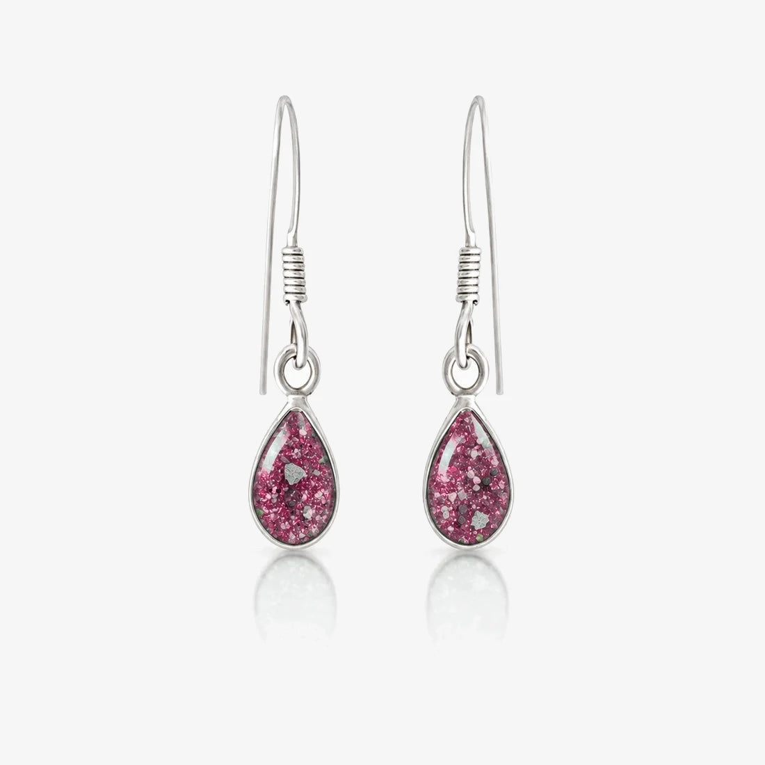 Tear Drop Ashes Earrings in Pink with visible inclusions