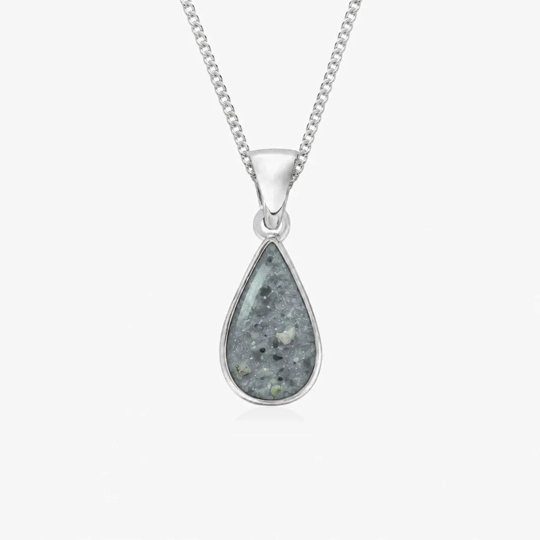 Tear Drop Ashes Necklace in Silver with visible inclusions