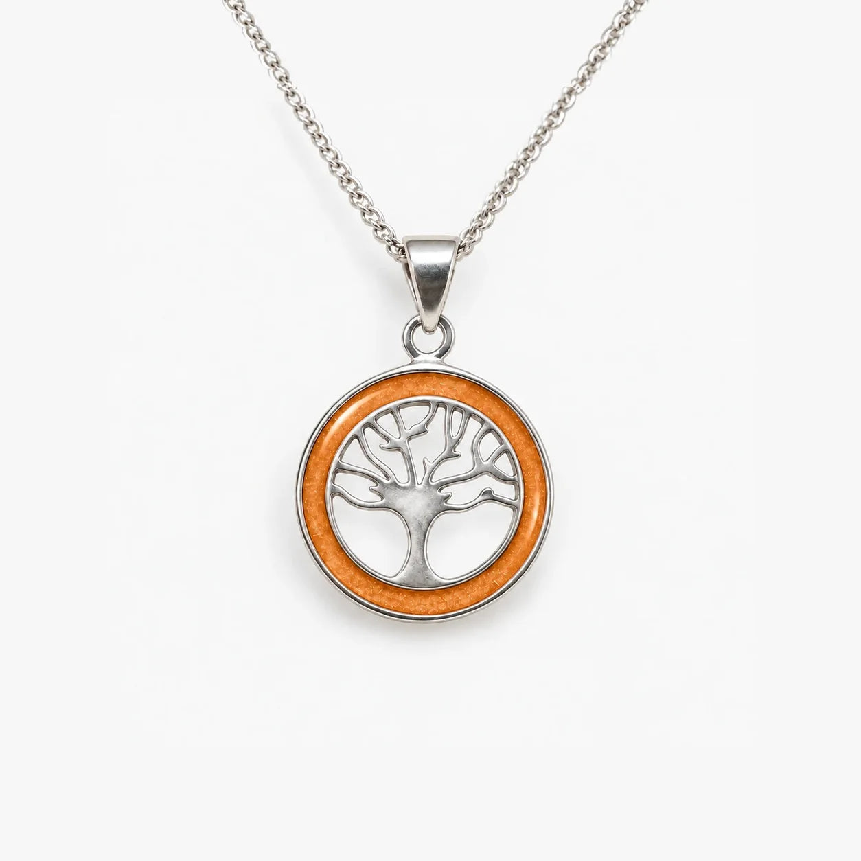 Tree of Life ashes necklace in Amber, ashes hidden