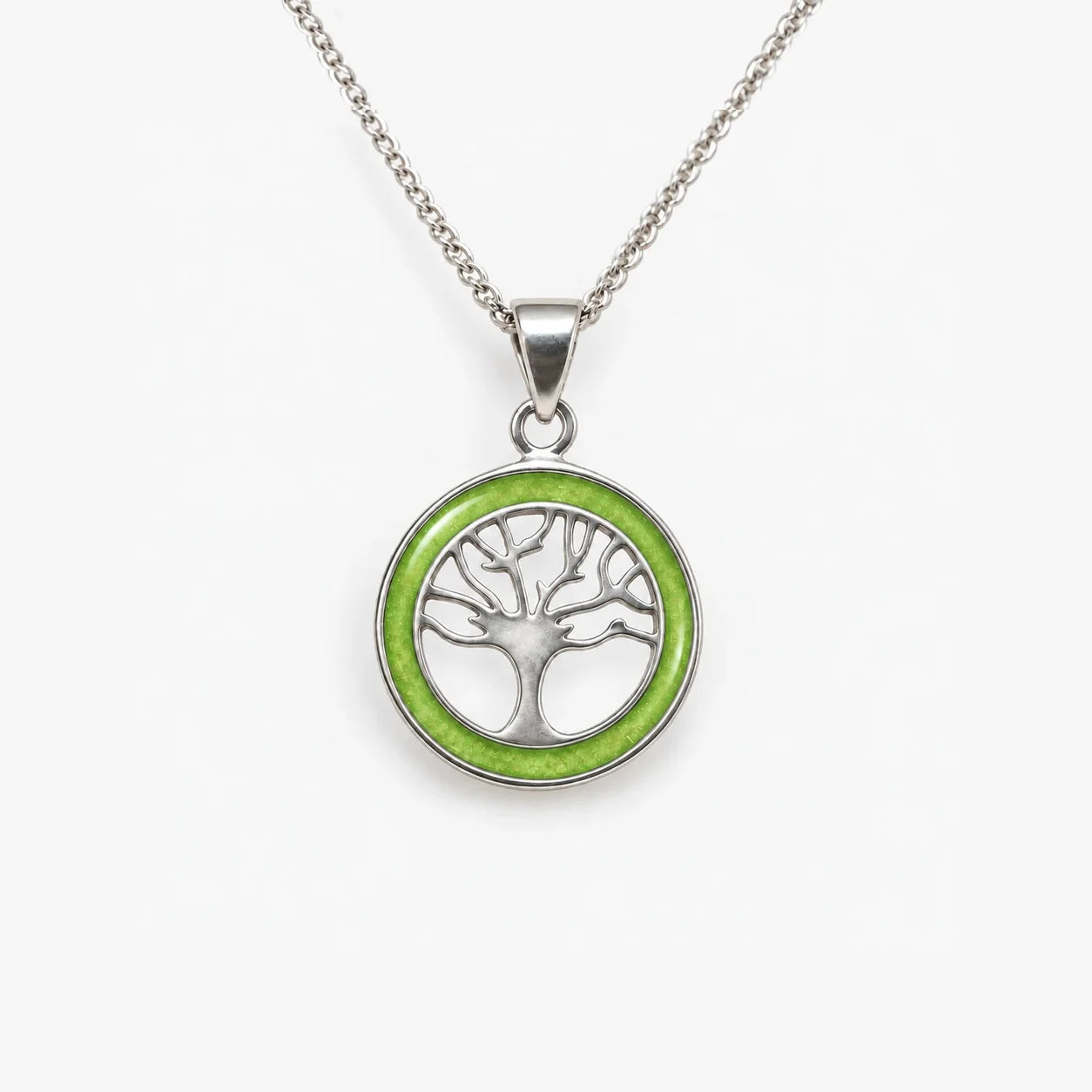 Tree of Life ashes necklace in Apple Green, ashes hidden