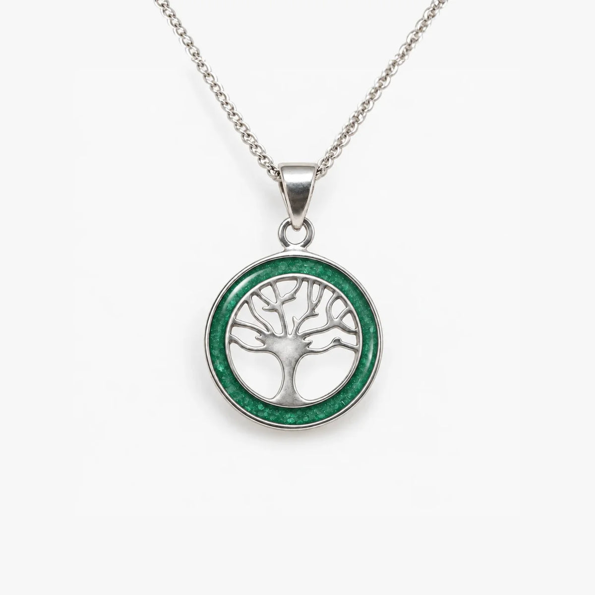 Tree of Life ashes necklace in Emerald, ashes hidden