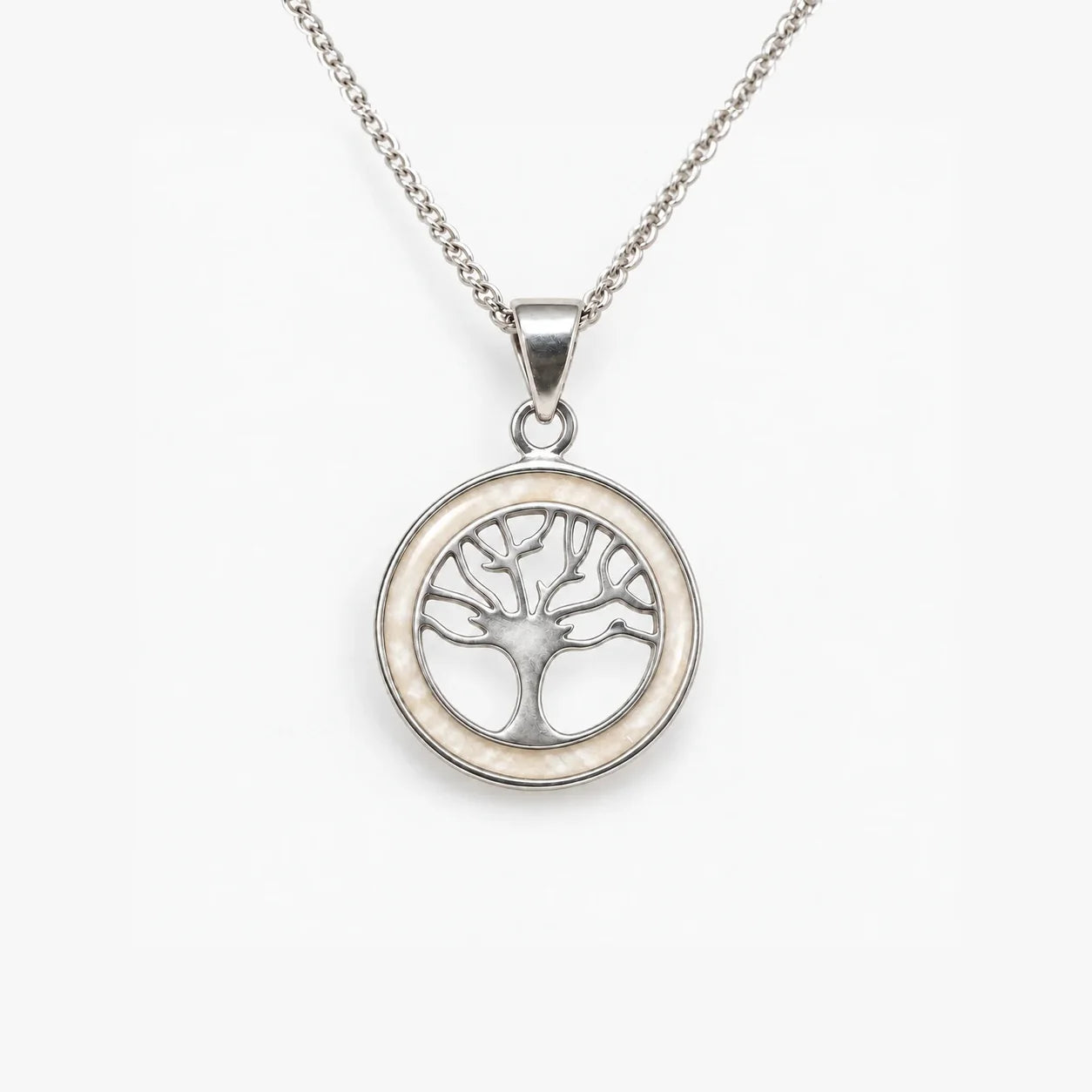 Tree of Life ashes necklace in Pearl, ashes hidden