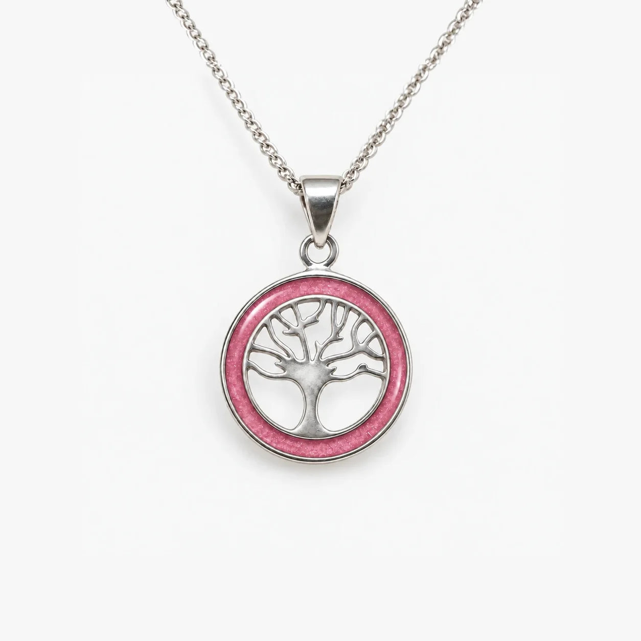 Tree of Life ashes necklace in Pink, ashes hidden