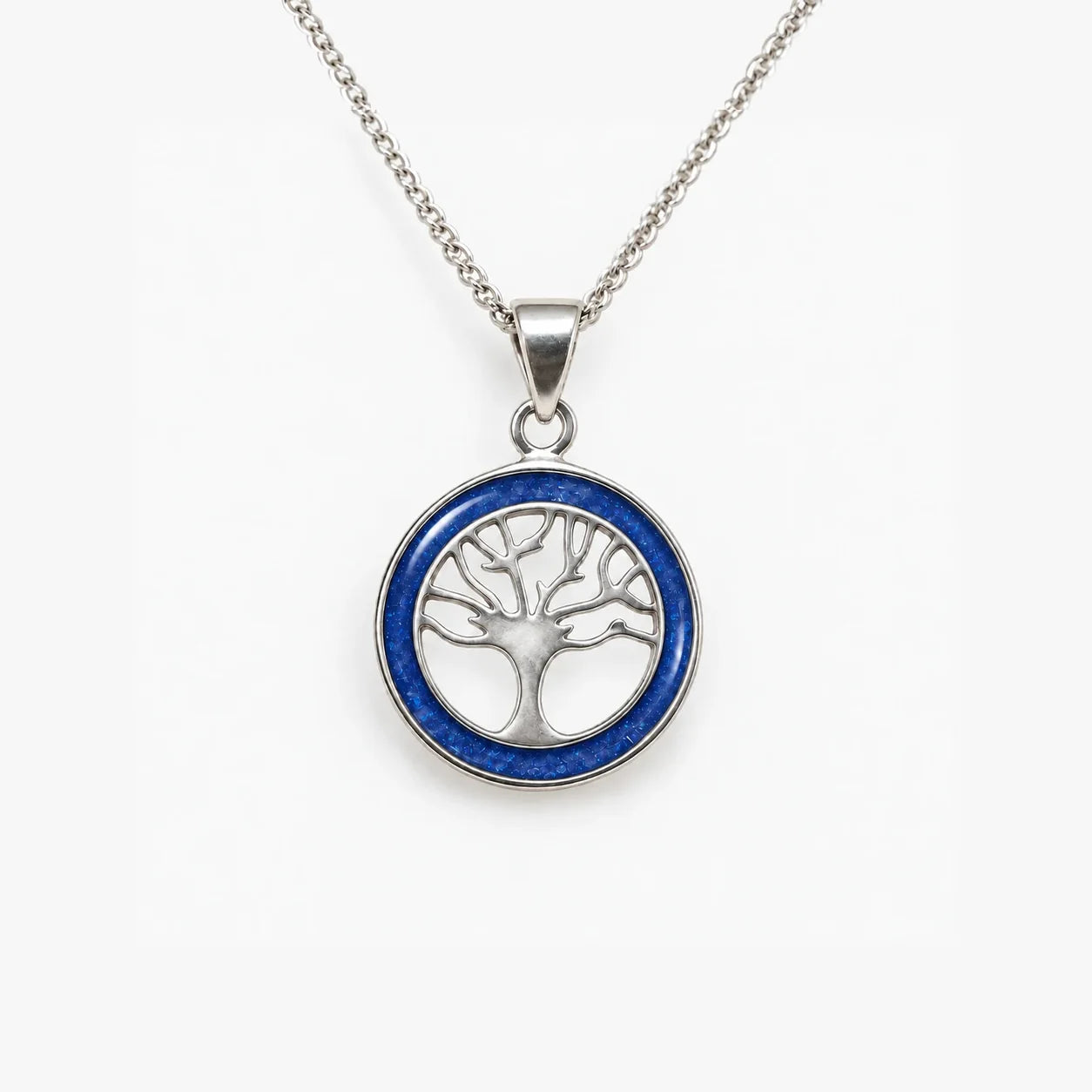 Tree of Life ashes necklace in Sapphire, ashes hidden