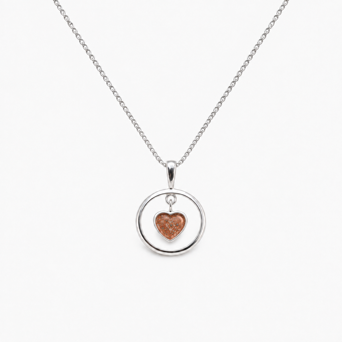 Floating Heart Ashes Necklace — Copper, visible ashes