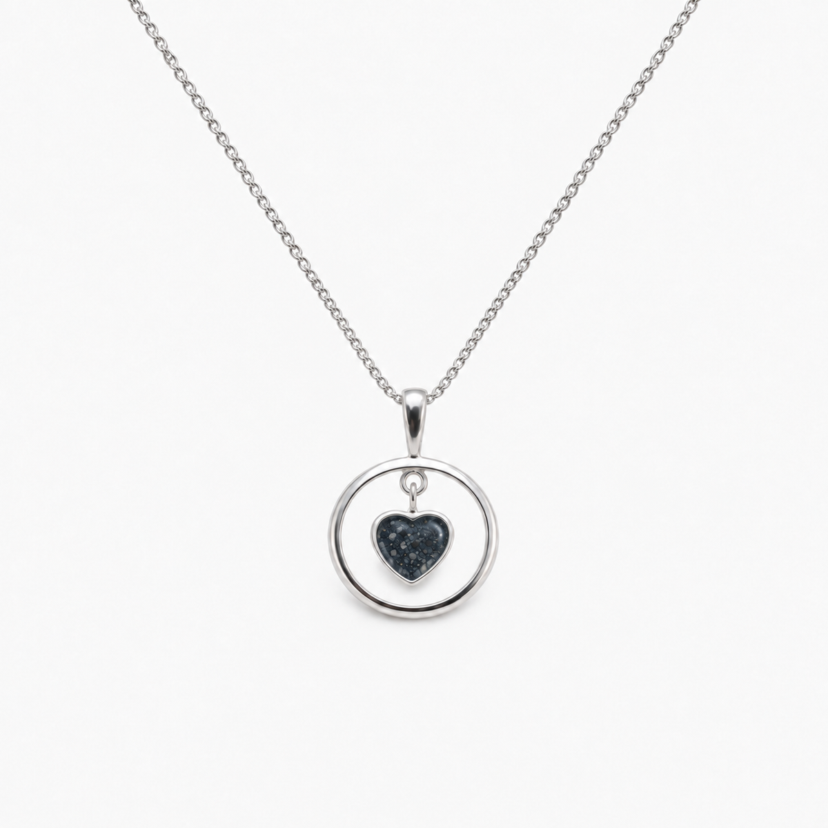 Floating Heart Ashes Necklace — Midnight, visible ashes