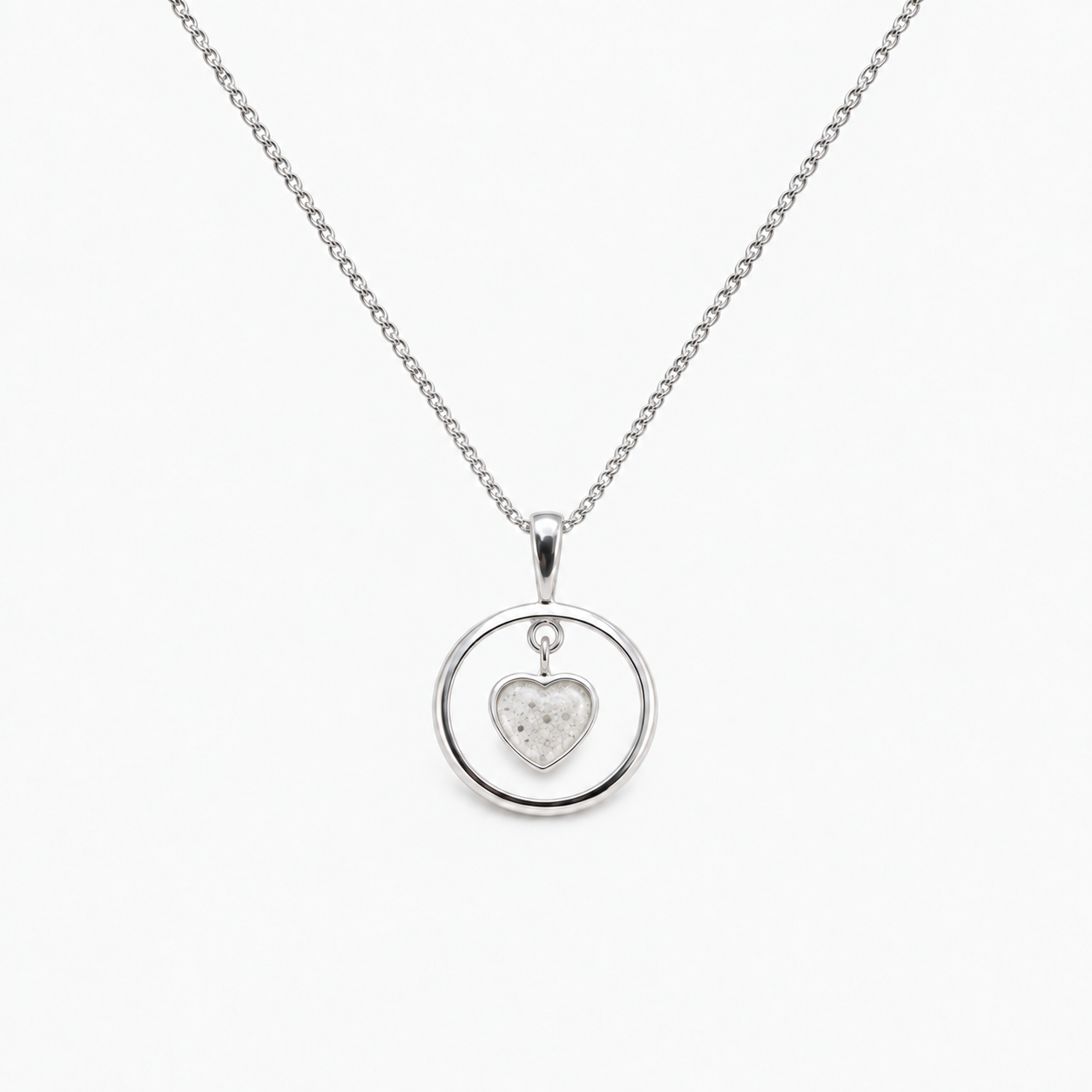Floating Heart Ashes Necklace — Pearl, visible ashes