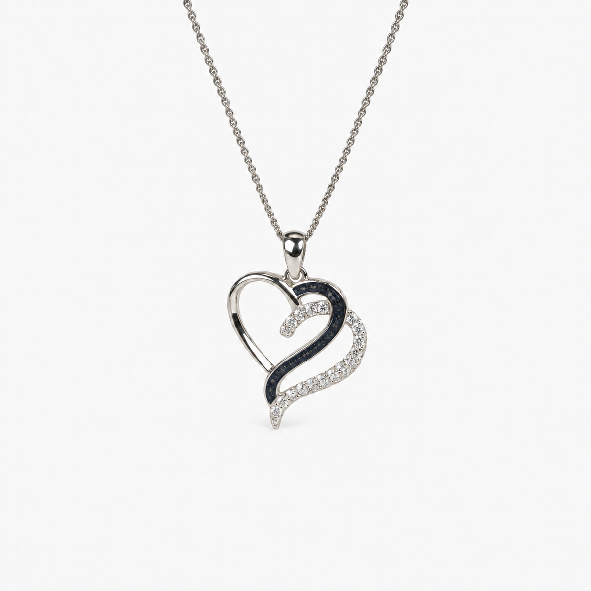 Flowing Hearts Ashes Necklace — Midnight, visible ashes