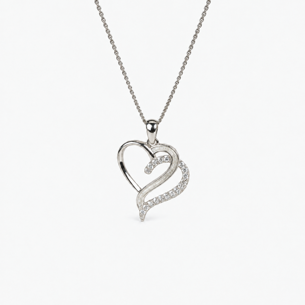 Flowing Hearts Ashes Necklace — Pearl, visible ashes