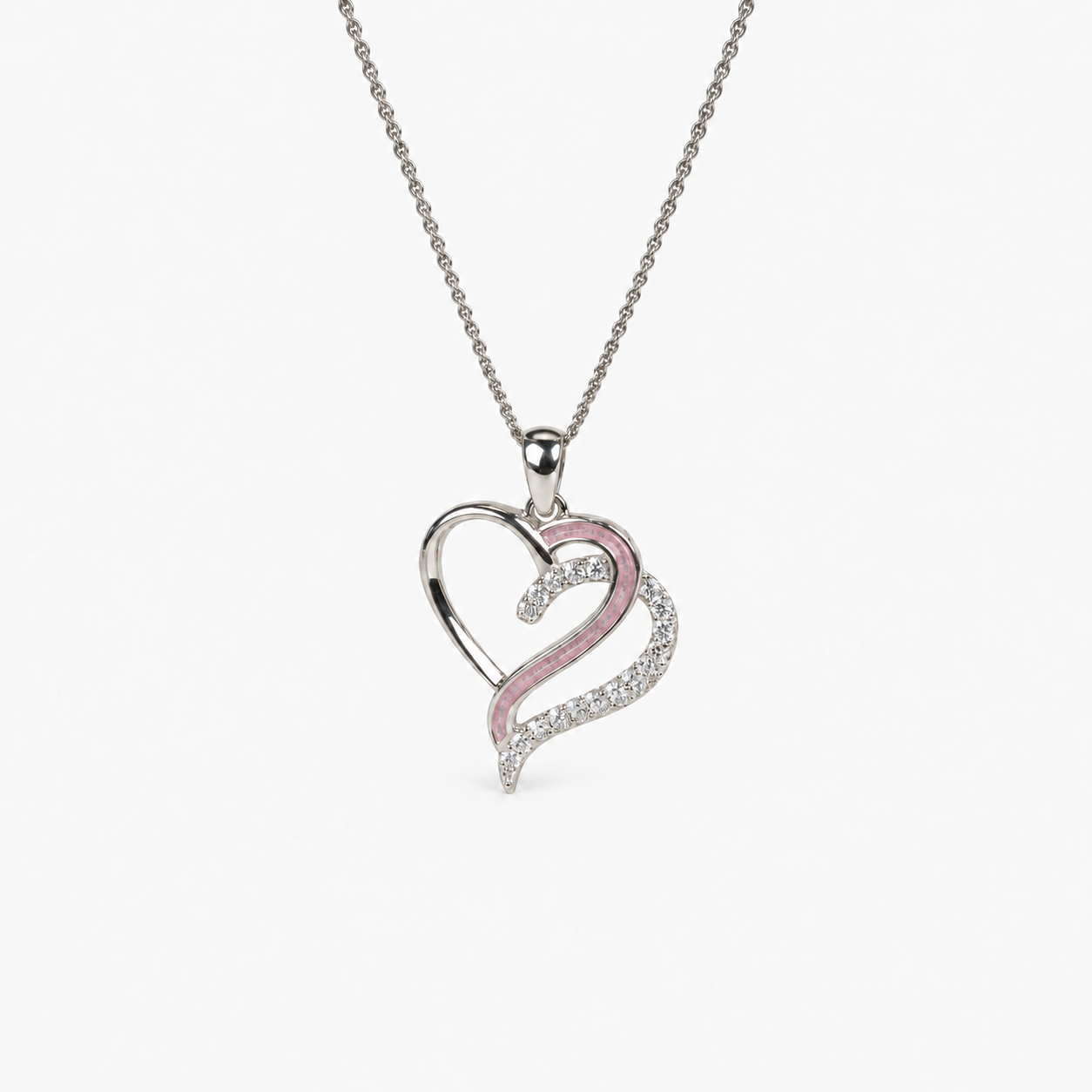 Flowing Hearts Ashes Necklace — Pink, visible ashes