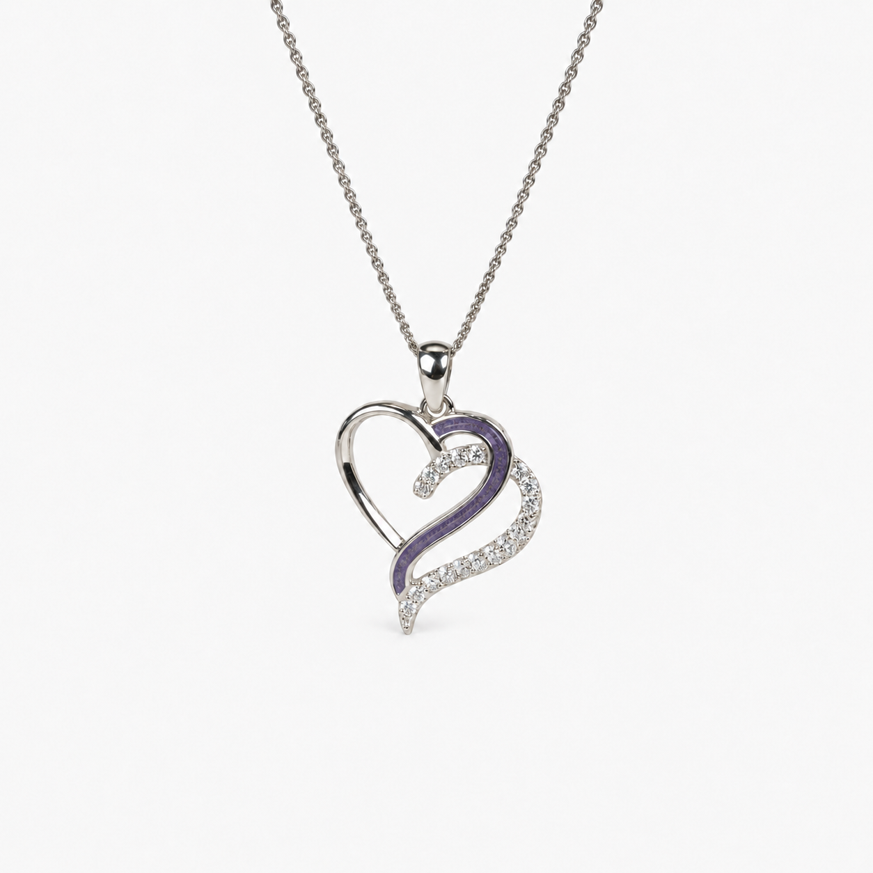 Flowing Hearts Ashes Necklace — Purple, visible ashes