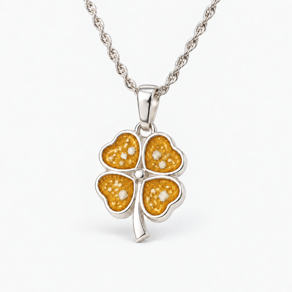 four leaf clover ashes necklace — Amber, visible ashes