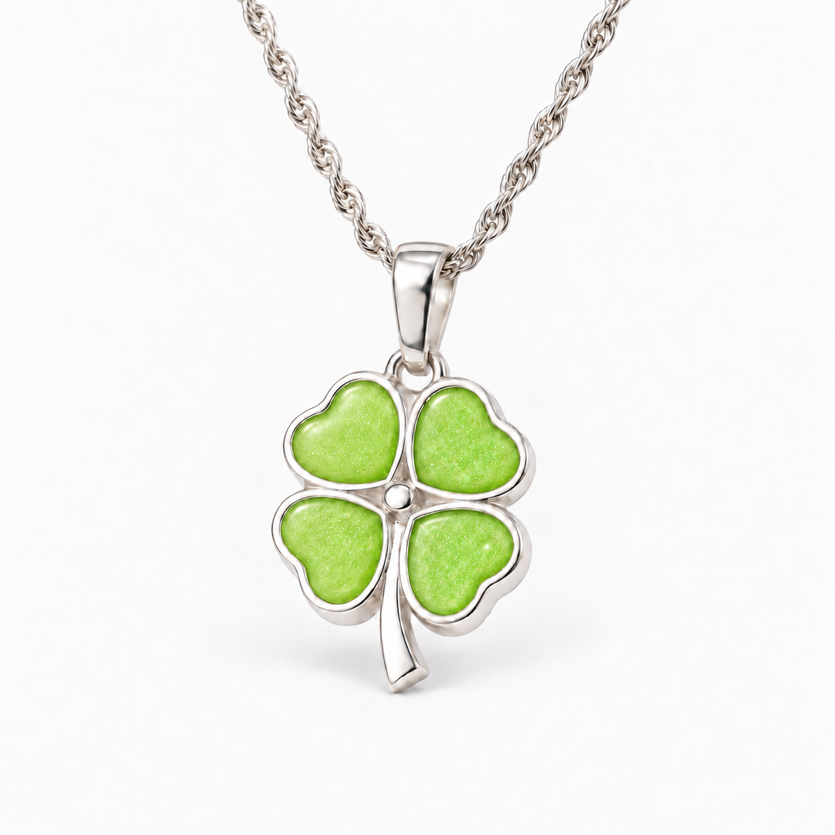 Four Leaf Clover Ashes Necklace — Apple Green, hidden ashes