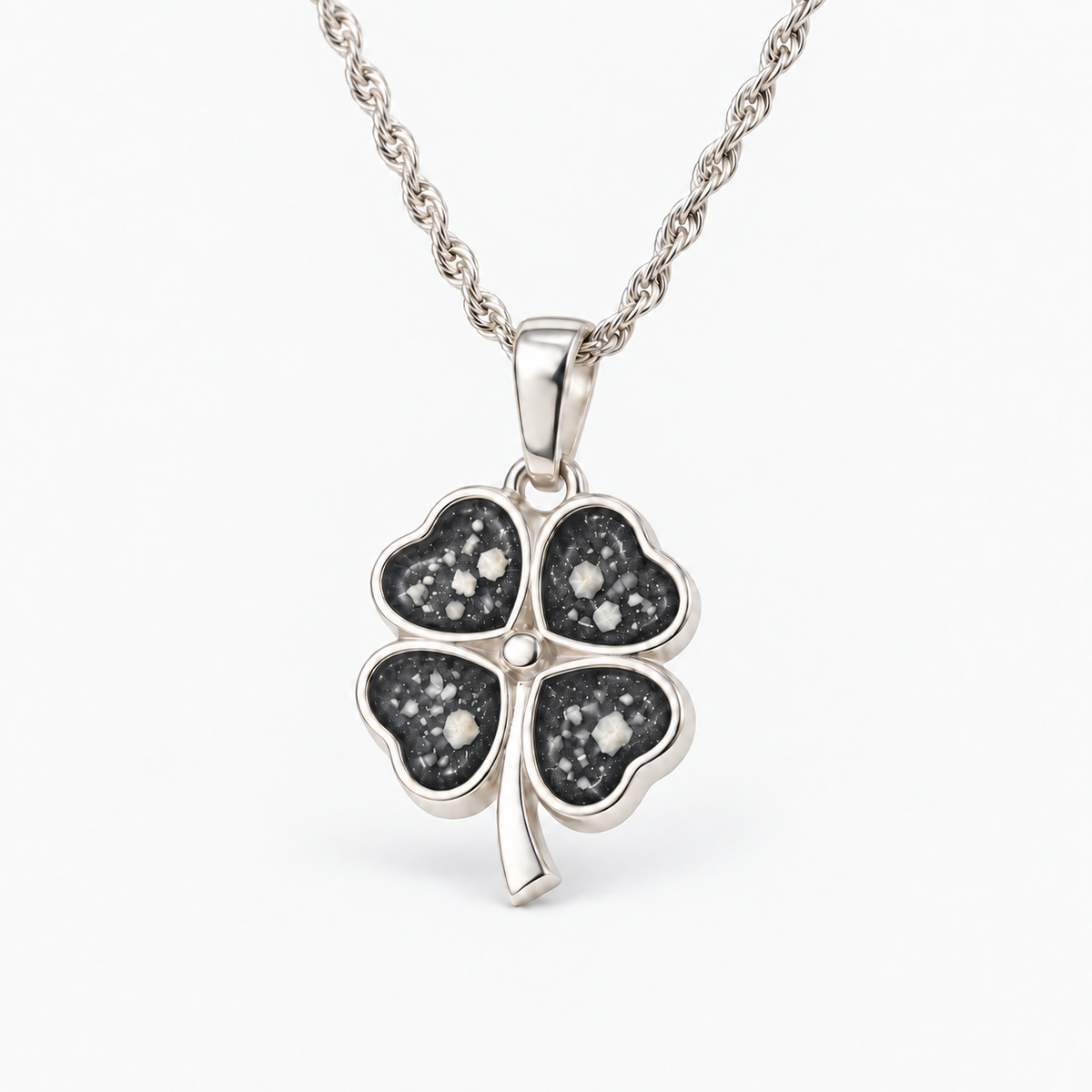 four leaf clover ashes necklace — Midnight, visible ashes