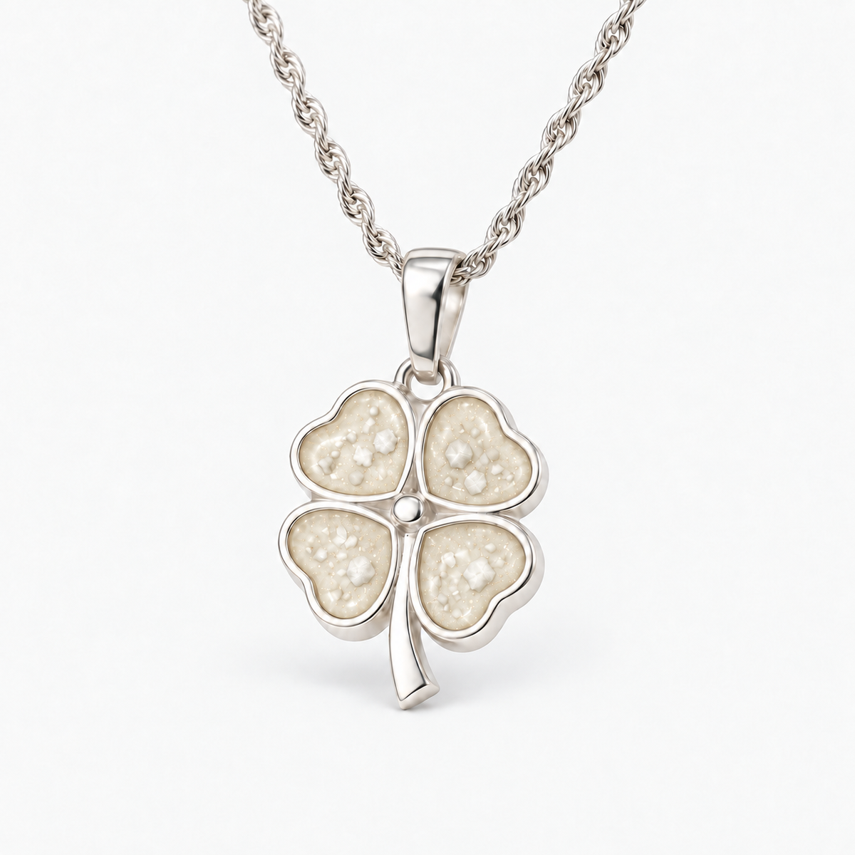 four leaf clover ashes necklace — Pearl, visible ashes
