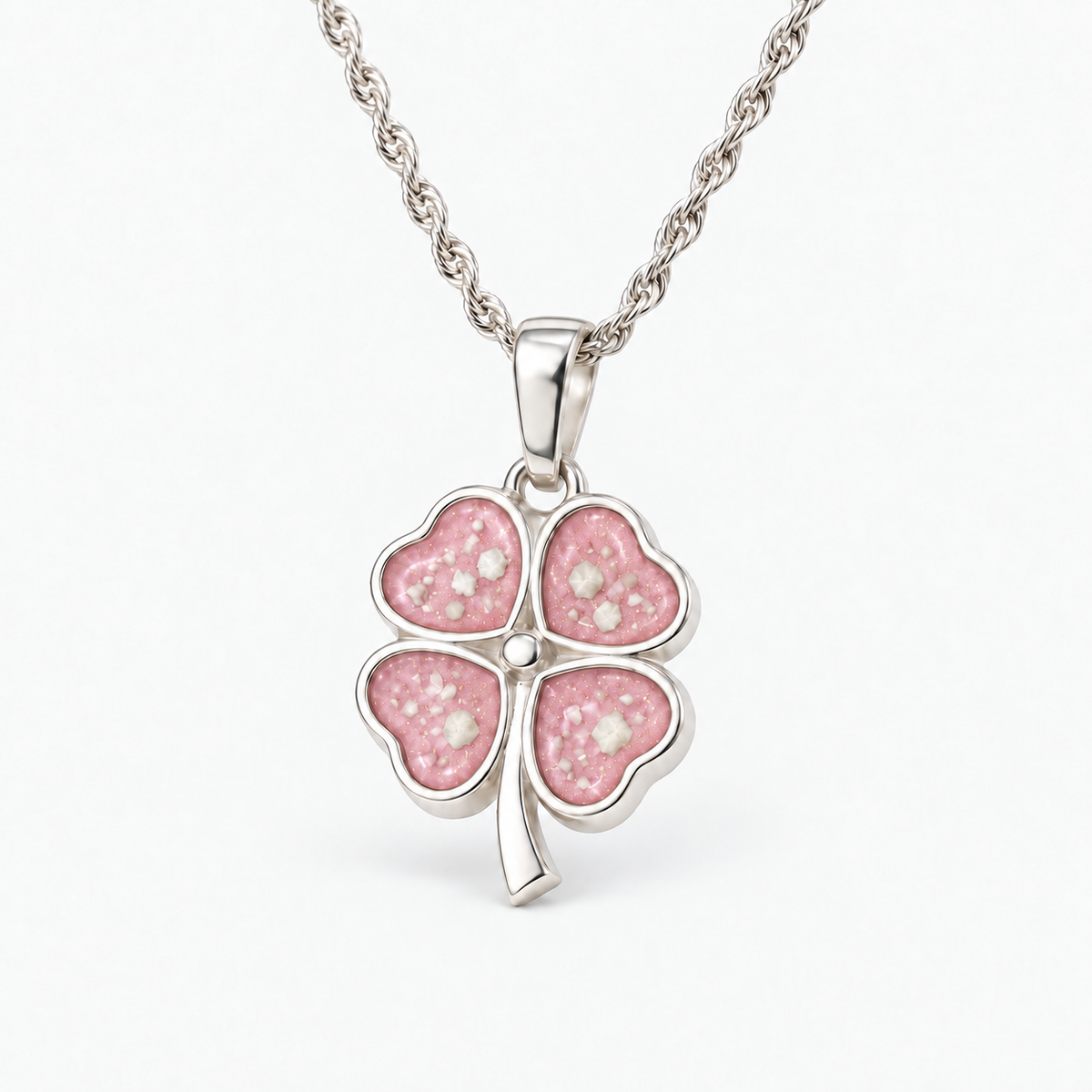 four leaf clover ashes necklace — Pink, visible ashes