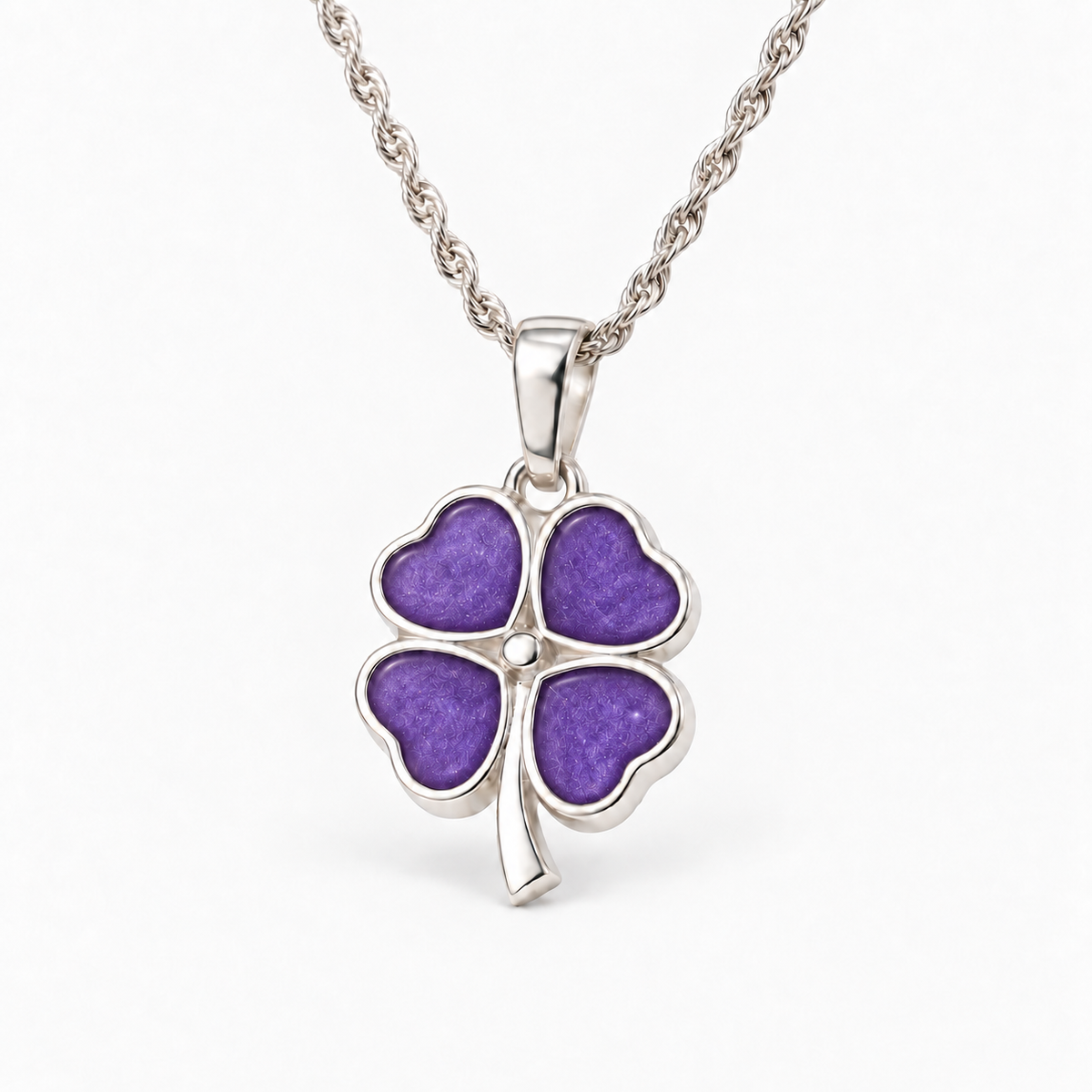 four leaf clover ashes necklace — Purple, hidden ashes