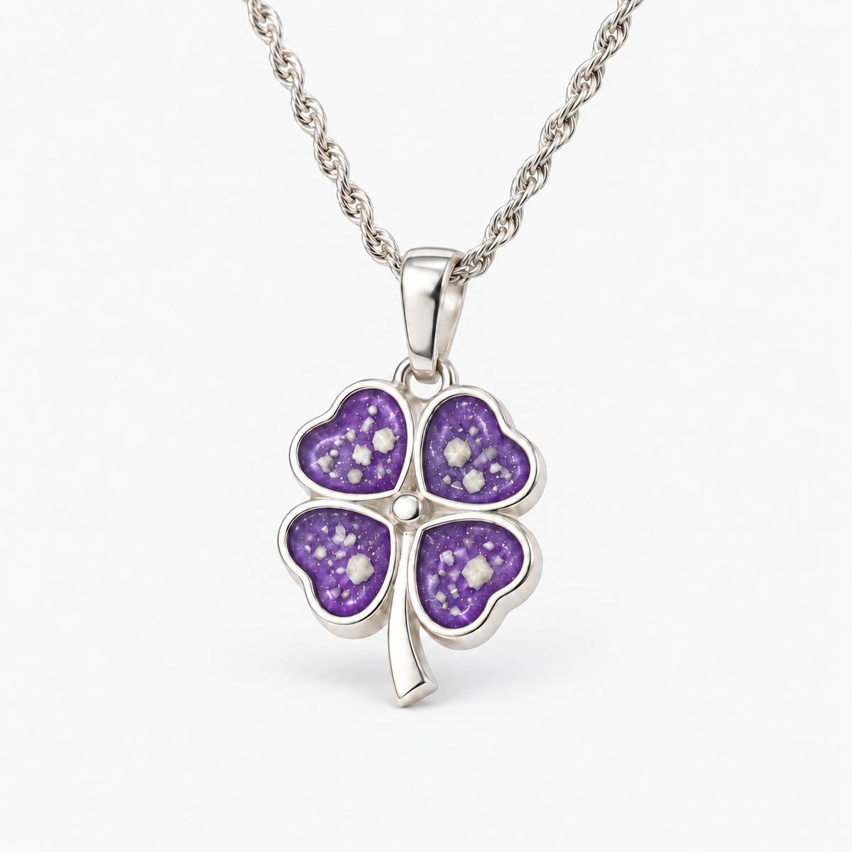 four leaf clover ashes necklace — Purple, visible ashes