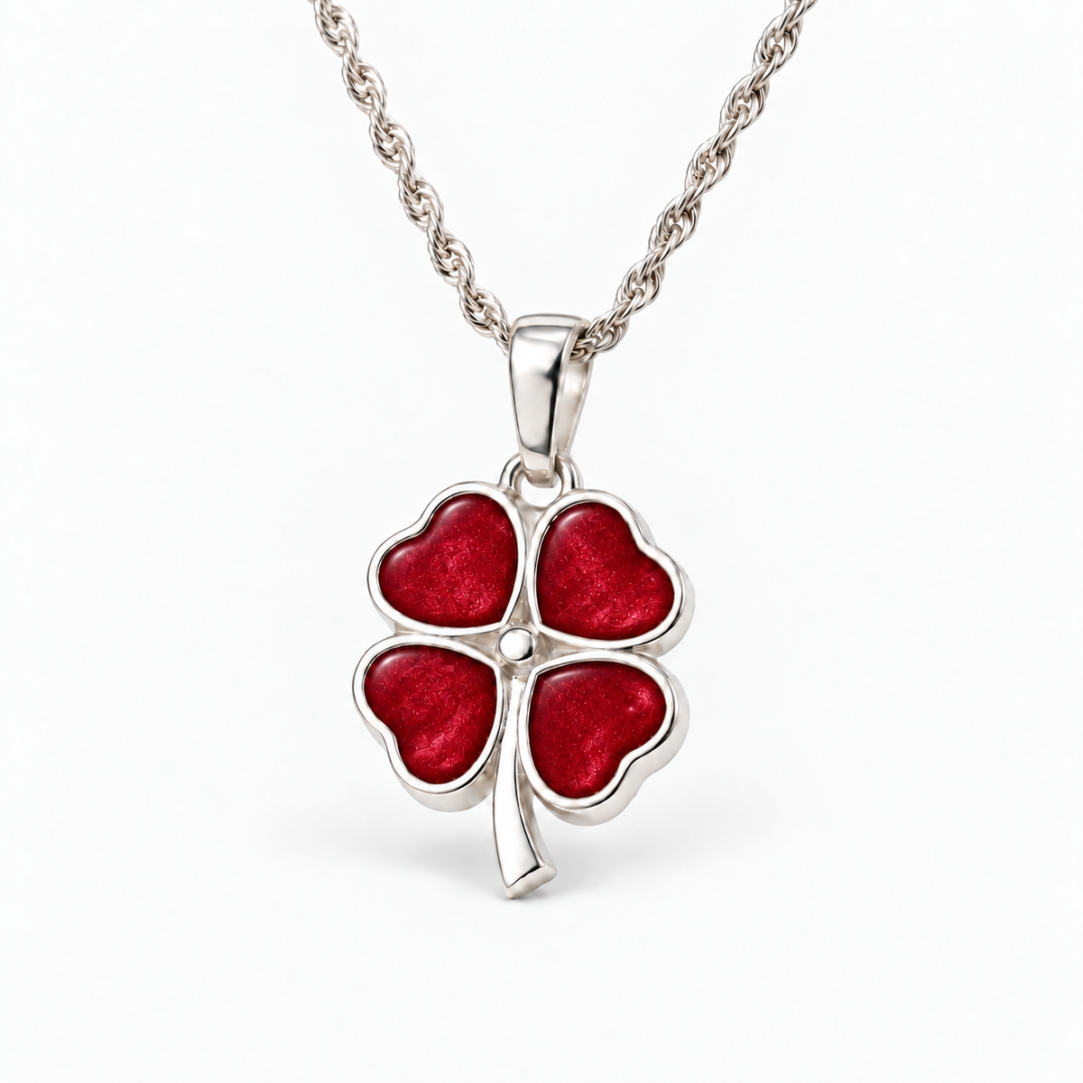 four leaf clover ashes necklace — Ruby Red, hidden ashes