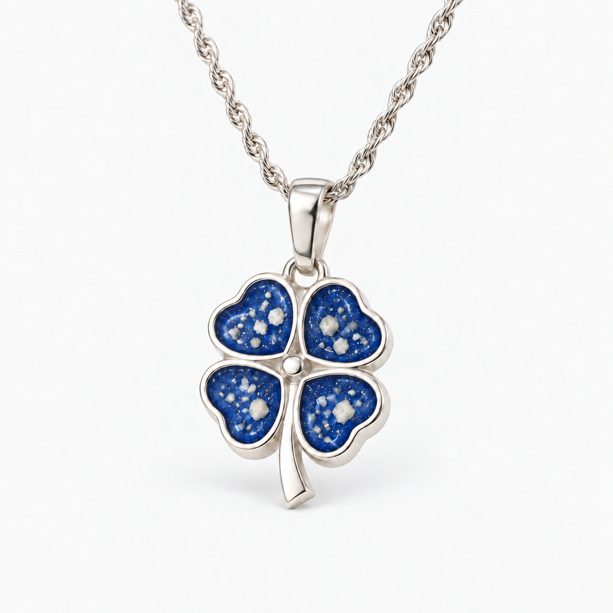 four leaf clover ashes necklace — Sapphire, visible ashes