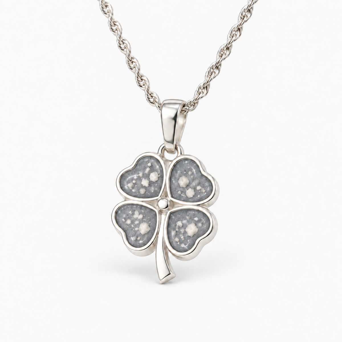 four leaf clover ashes necklace — Silver, visible ashes