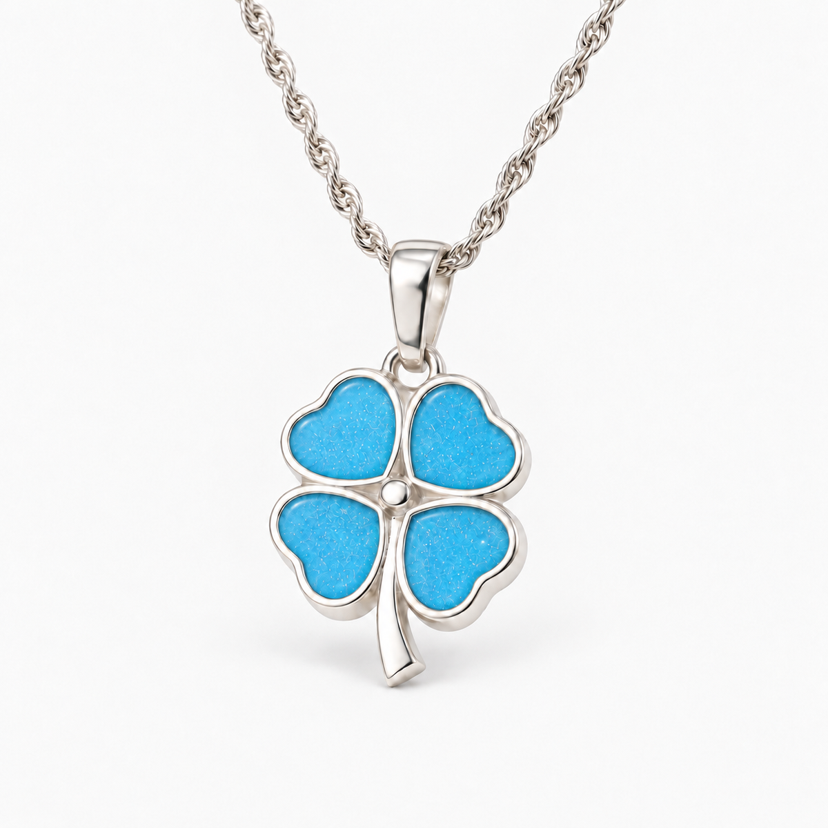 Four Leaf Clover Ashes Necklace — Sky Blue, hidden ashes