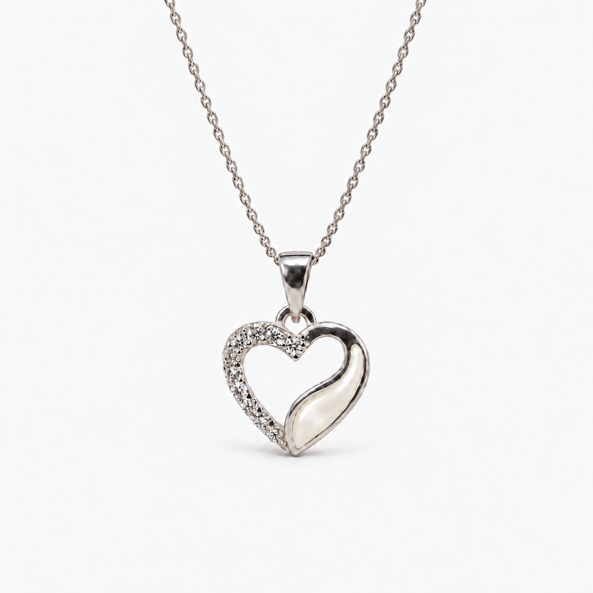 Crystal Sweep Heart Ashes Necklace – pearl – ashes hidden