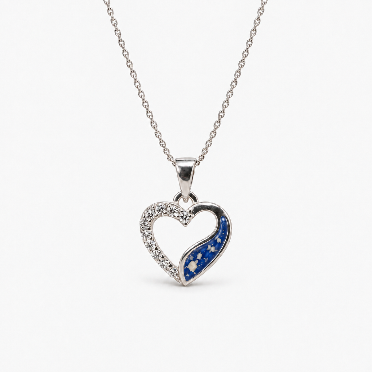 Crystal Sweep Heart Ashes Necklace – sapphire – ashes visible