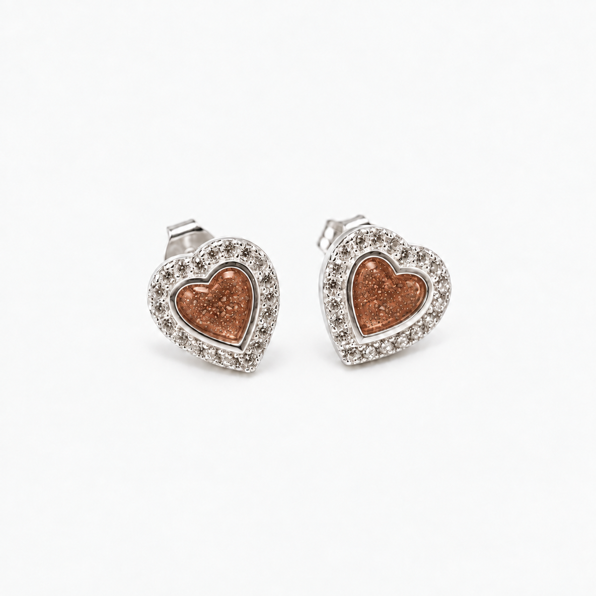 Heart Halo Ashes Earrings — Copper, visible ashes