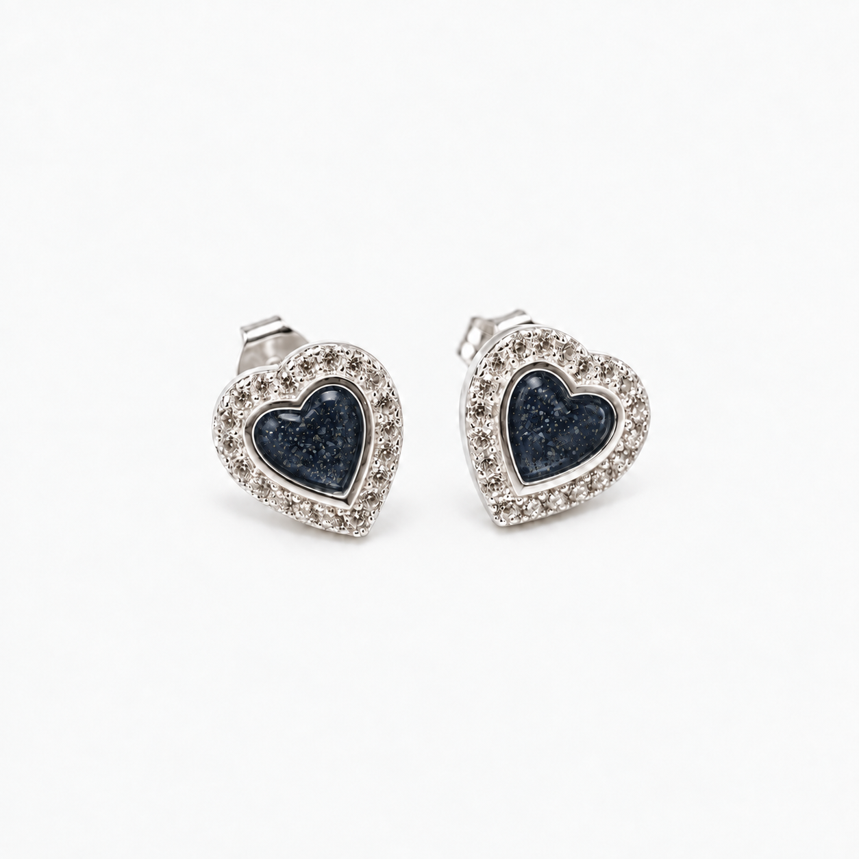 Heart Halo Ashes Earrings — Midnight, visible ashes