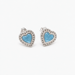Heart Halo Ashes Earrings in Sky Blue with visible inclusions