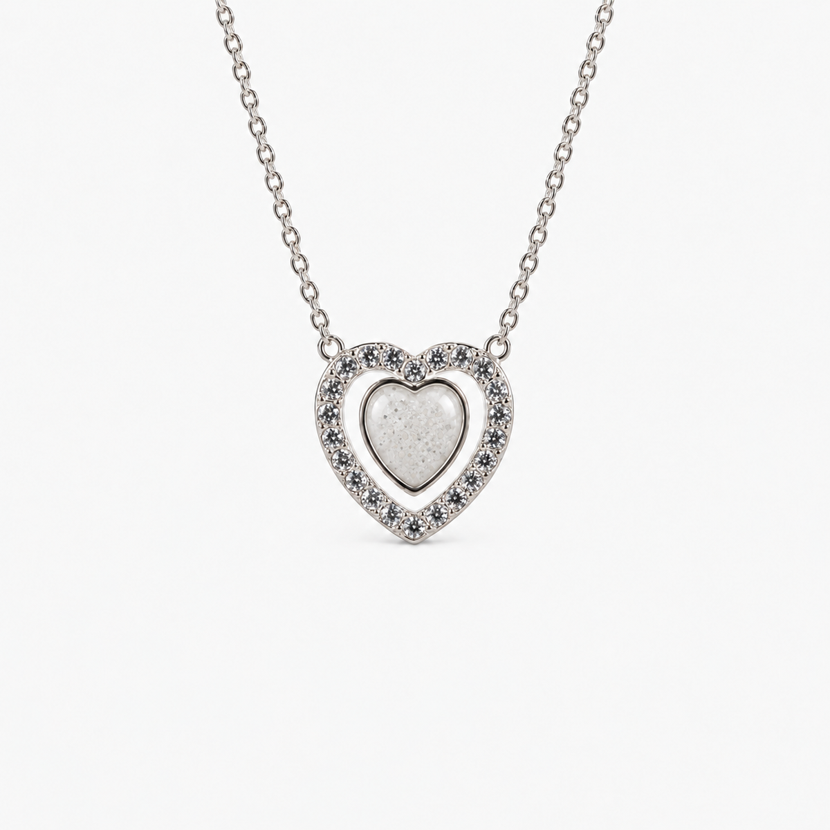 Heart Halo Ashes Necklace in Pearl with visible inclusions