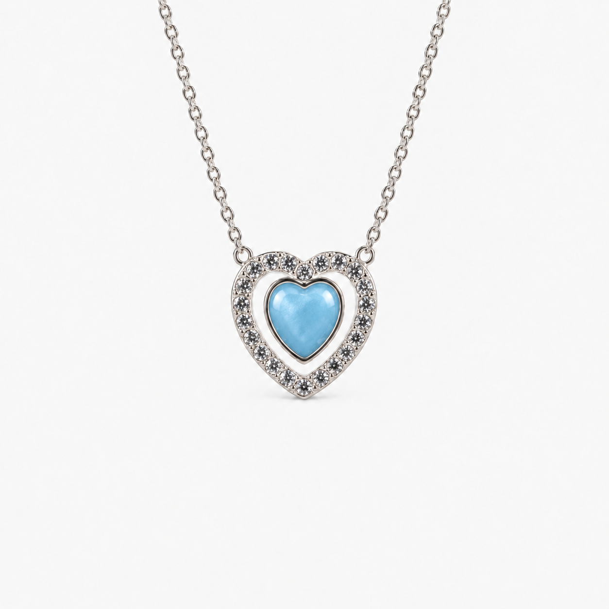 Heart Halo Ashes Necklace in Sky Blue with hidden inclusions