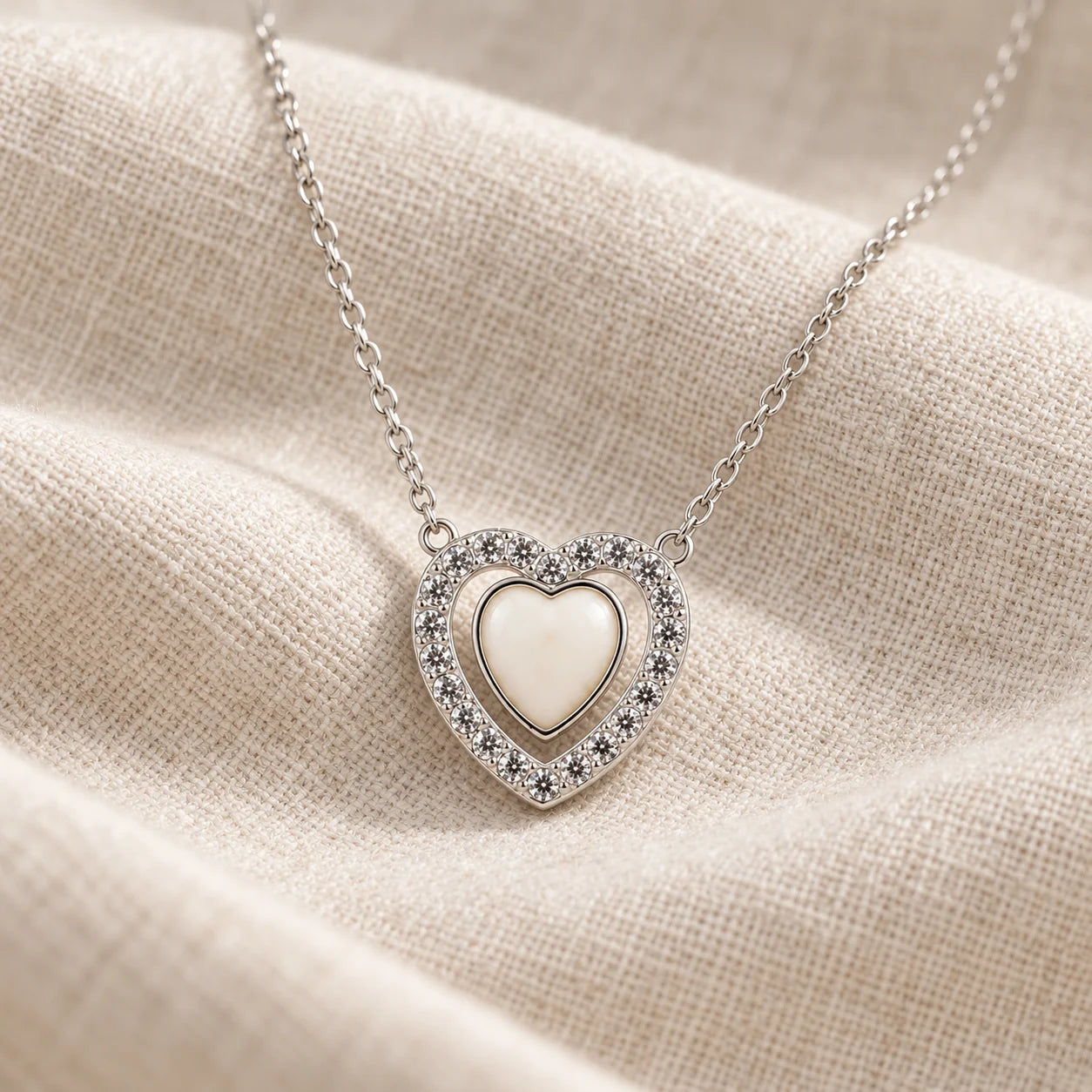 Heart Halo Breast Milk Necklace on pale linen — illustrative preview