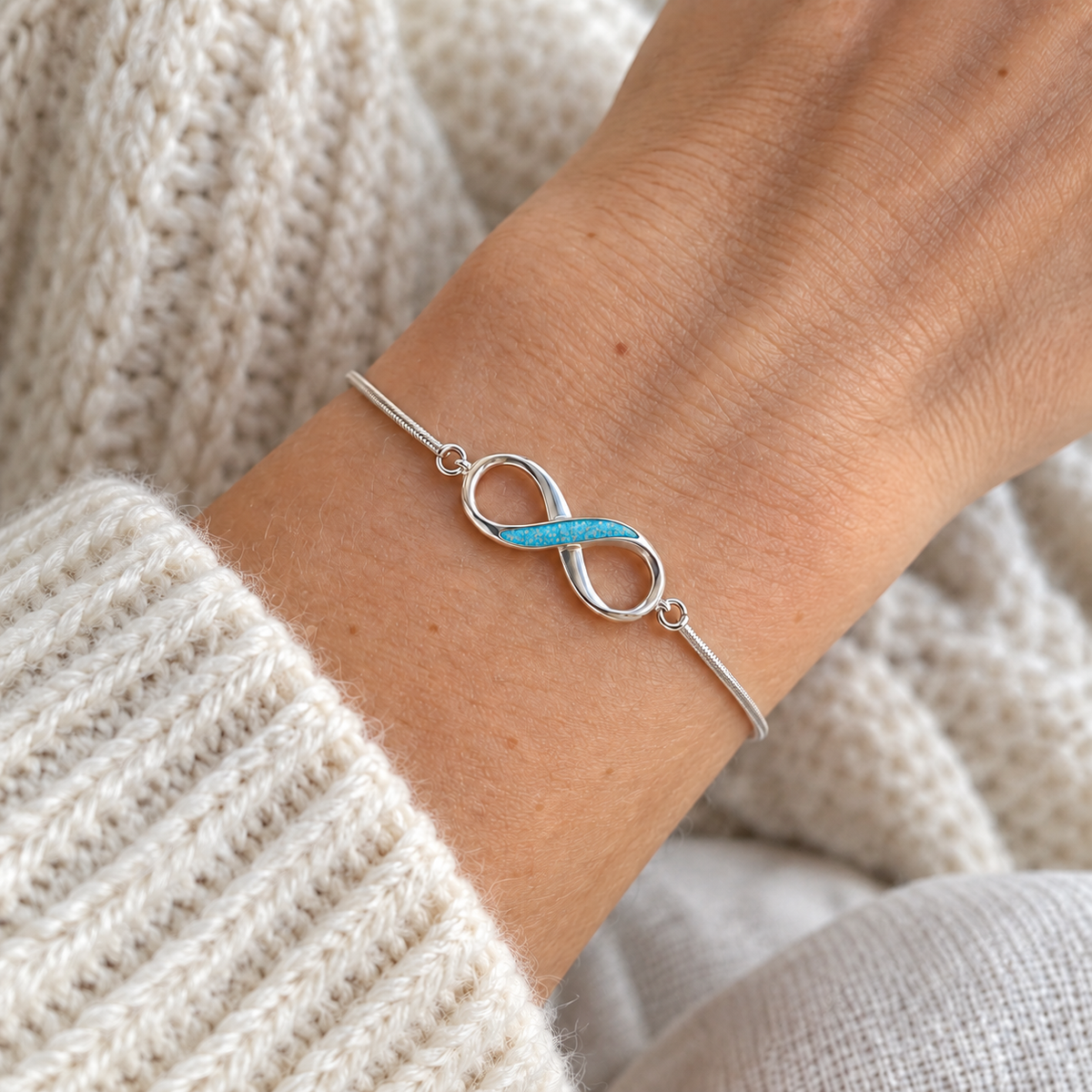 Infinity ashes bracelet — illustrative worn preview