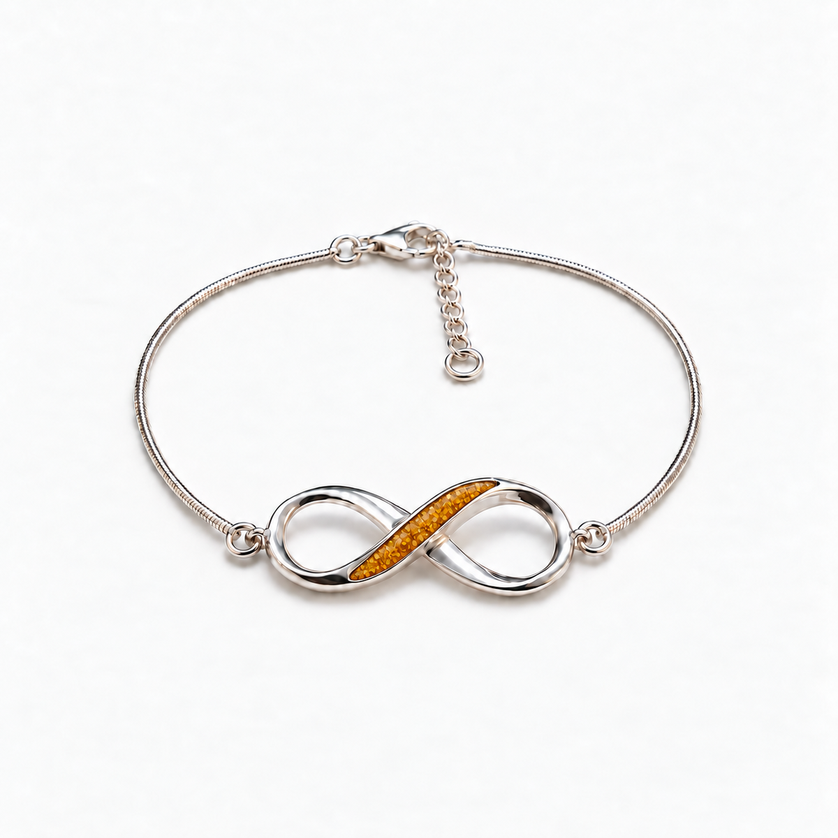 Infinity Ashes Bracelet — amber with visible inclusions, illustrative preview