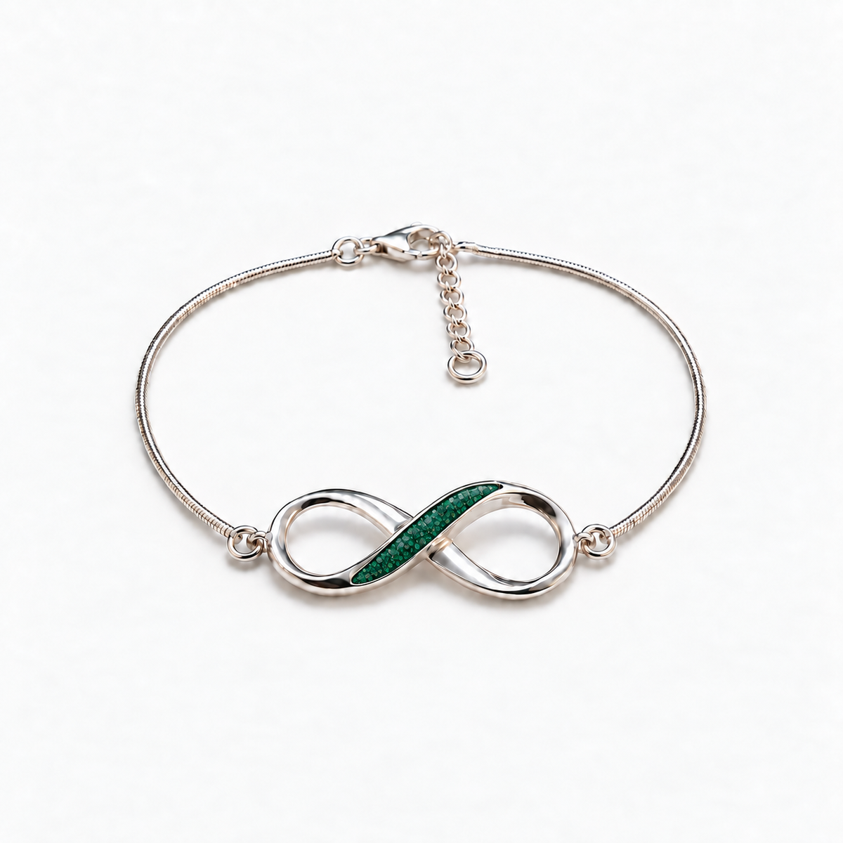 Infinity Ashes Bracelet — emerald with visible inclusions, illustrative preview